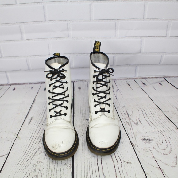 Dr. Martens White Air Wave Moto Combat Boots 11 - Picture 2 of 8